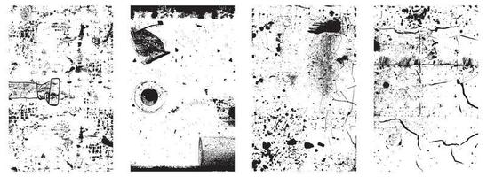 Set of Grunge Distressed Vector Textures - Black and White Backgrounds with Splatter, Scratch and Stain Effects. EPS 10.