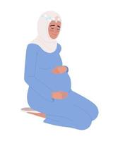 Pregnant woman carefully palming belly semi flat color vector character. Editable figure. Full body person on white. Simple cartoon style spot illustration for web graphic design and animation