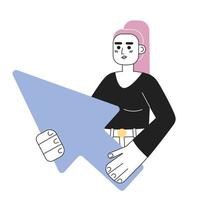 Female user with arrow cursor line concept vector spot illustration. Editable 2D flat cartoon character on white for web design. Girl with mouse pointer creative lineart idea for website, mobile, blog