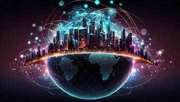 , Internet of things IOT devices and connectivity on a network, cloud at center, horizontal illustration. Technology concept, smart home. photo