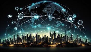 , Internet of things IOT devices and connectivity on a network, cloud at center, horizontal illustration. Technology concept, smart home. photo