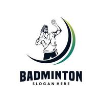 diseño de logotipo de silueta de bádminton de salto aplastante vector