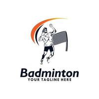 Jump smash badminton silhouette logo design vector