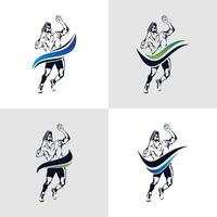 Set of jump smash badminton silhouette logo design vector