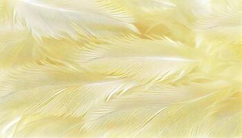 , Beautiful light yellow closeup feathers, photorealistic background. Small fluffy yellow feathers randomly scattered forming photo