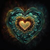 , Chakra heart fantasy digital illustration. Love, feelings, charity, kindness, romantic St. Valentine's Day concept. Glowing cosmic design. photo