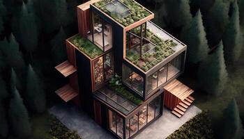 , Green house from the glass, tent-glass garden with a lot of plants. Photorealistic effect. photo