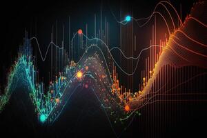 generativo ai, valores mercado gráfico líneas, financiero grafico en tecnología resumen antecedentes representar financiero crisis, financiero fusión de un reactor. tecnología concepto, comercio mercado concepto. foto