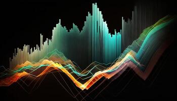 generativo ai, valores mercado gráfico líneas, financiero grafico en tecnología resumen antecedentes representar financiero crisis, financiero fusión de un reactor. tecnología concepto, comercio mercado concepto. foto