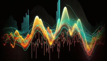 , stock market chart lines, financial graph on technology abstract background represent financial crisis, financial meltdown. Technology concept, trading market concept. photo