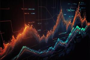 , stock market chart lines, financial graph on technology abstract background represent financial crisis, financial meltdown. Technology concept, trading market concept. photo