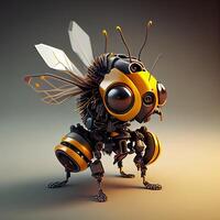 , Robot cyborg bee, concept blockchain and technology networks, yellow mechanical insect. Steampunk cyberpunk style, artificial intelligence photo