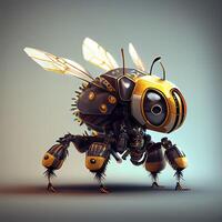 , Robot cyborg bee, concept blockchain and technology networks, yellow mechanical insect. Steampunk cyberpunk style, artificial intelligence photo