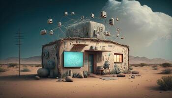 , Internet of things IOT devices and connectivity on a network, cloud at center, horizontal illustration. Technology concept, smart home. photo