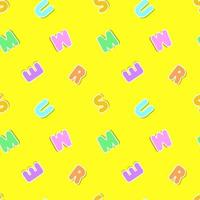 Letters seamless pattern. Letters making the word summer. Bright yellow background. Vector design.