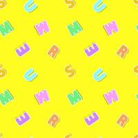 Letters seamless pattern. Letters making the word summer. Bright yellow background. Vector design.