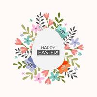 Easter egg and flowers around. Isolated on white background. Vector design.