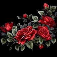 Red rose on black background, floral template - image photo
