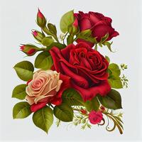 Red rose on white background, floral pattern - image photo