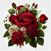 Red rose on white background, floral pattern - image photo