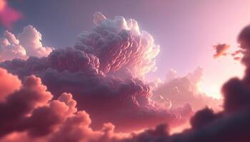 , Pink magenta fantastic clouds, sky and landscape. Gentle colors and with bright lights photo