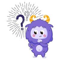 Funny Yeti mascot character with puzzled expression and question mark around vector