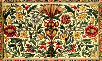 , Floral colorful islamic arabic pattern. William Morris inspired natural plants and flowers background, vintage illustration. Foliage ornament. photo