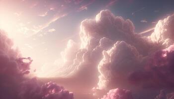 , Pink magenta fantastic clouds, sky and landscape. Gentle colors and with bright lights photo