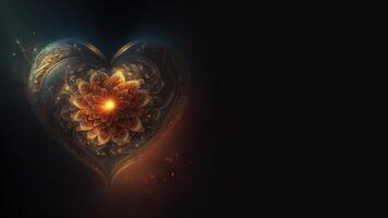 , Chakra heart fantasy digital illustration. Love, feelings, charity, kindness, romantic St. Valentine's Day concept. Glowing cosmic design. photo