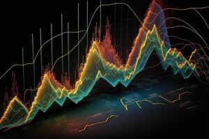 generativo ai, valores mercado gráfico líneas, financiero grafico en tecnología resumen antecedentes representar financiero crisis, financiero fusión de un reactor. tecnología concepto, comercio mercado concepto. foto