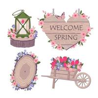 SPRING LANTERN WHEELBARROW  SET vector