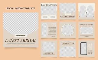 promoción de venta de moda de banner de plantilla de redes sociales en color beige marrón vector