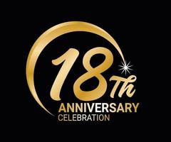 18th Anniversary ordinal number Counting vector art illustration in stunning font on gold color on black background