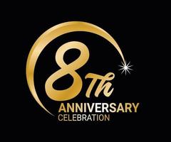 8th Anniversary ordinal number Counting vector art illustration in stunning font on gold color on black background