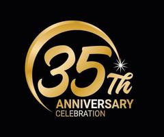 35th Anniversary ordinal number Counting vector art illustration in stunning font on gold color on black background