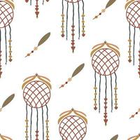 Seamless pattern Boho dreamcatcher with feathers vector