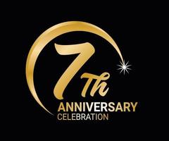 7th Anniversary ordinal number Counting vector art illustration in stunning font on gold color on black background