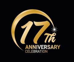 17th Anniversary ordinal number Counting vector art illustration in stunning font on gold color on black background