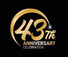 43th Anniversary ordinal number Counting vector art illustration in stunning font on gold color on black background