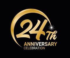 24th Anniversary ordinal number Counting vector art illustration in stunning font on gold color on black background