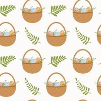 Seamless pattern with basket with easter eggs. Background for wrapping paper, greeting cards and seasonal designs. Happy Easter Day. vector