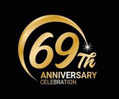 69th Anniversary ordinal number Counting vector art illustration in stunning font on gold color on black background