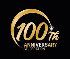 100th Anniversary ordinal number Counting vector art illustration in stunning font on gold color on black background