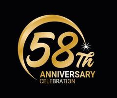 58th Anniversary ordinal number Counting vector art illustration in stunning font on gold color on black background