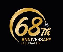 68th Anniversary ordinal number Counting vector art illustration in stunning font on gold color on black background