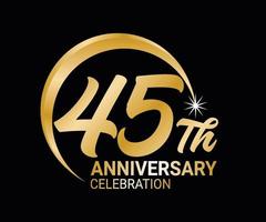 45th Anniversary ordinal number Counting vector art illustration in stunning font on gold color on black background