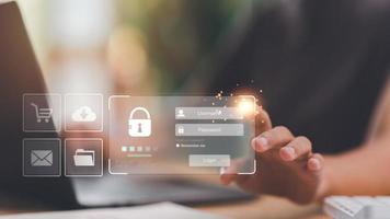 empresario iniciar sesión seguridad sistema ,y conectar a el Internet red ,ciber seguridad en línea ,digital seguridad desbloqueo o cifrado ,seguro iniciar sesión autorización ,proteger datos desde robo foto