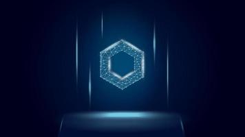 ChainLink LINK token symbol of the DeFi system above the pedestal. Cryptocurrency logo icon. Decentralized finance programs. Vector illustration for website or banner.