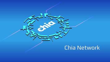 Chia Network XCH isometric token symbol of the DeFi project in digital circle on blue background. Cryptocurrency icon. Decentralized finance programs. Vector EPS10.