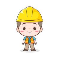 Cute Contractor or architecture Cartoon Character standing and smiling. People Building Icon Concept design. Isolated Flat Cartoon Style. Vector art illustration